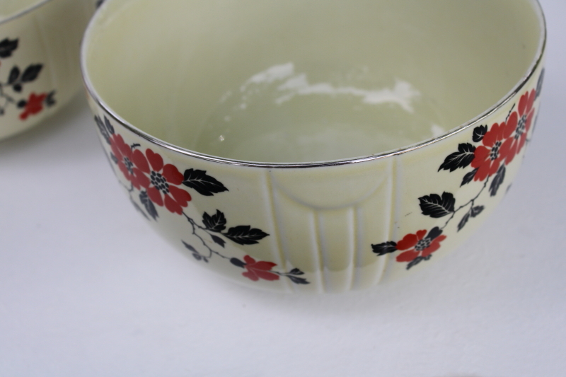 photo of Hall Superior China red poppy pattern mixing bowls, 1940s vintage kitchen bowls nesting stack #2