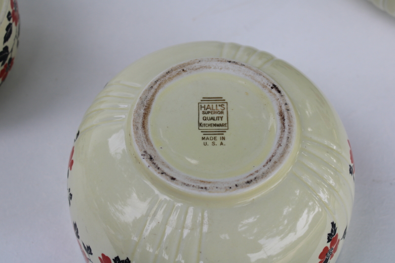 photo of Hall Superior China red poppy pattern mixing bowls, 1940s vintage kitchen bowls nesting stack #14