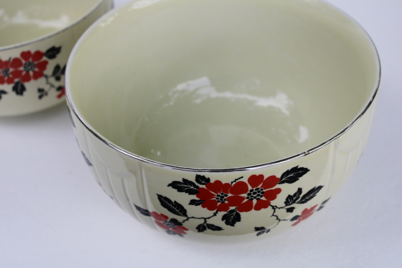 photo of Hall Superior China red poppy pattern mixing bowls, 1940s vintage kitchen bowls nesting stack #15