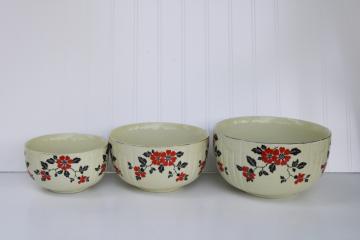 catalog photo of Hall Superior China red poppy pattern mixing bowls, 1940s vintage kitchen bowls nesting stack