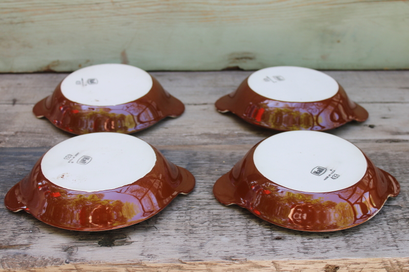 photo of Hall china individual casserole gratin dishes brown glazed white ironstone vintage oven to table china  #4