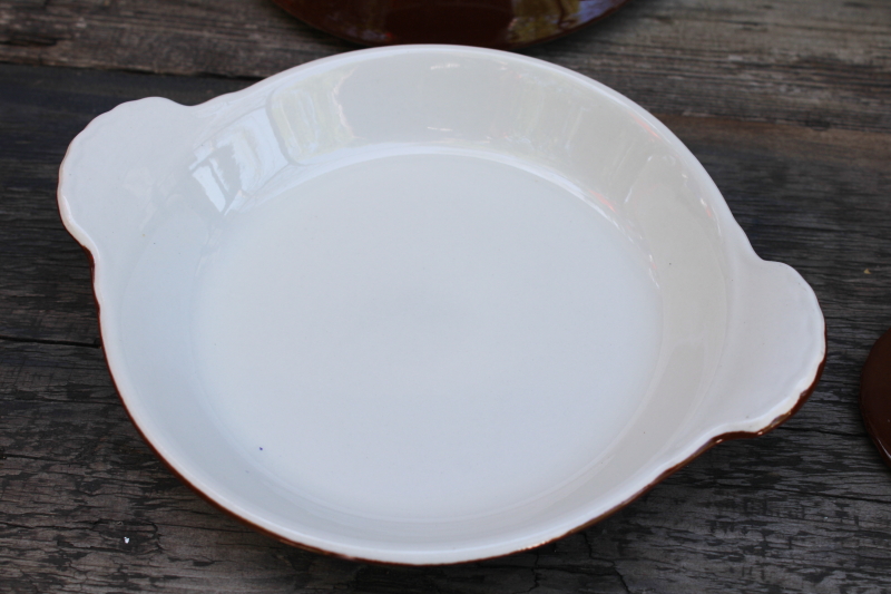 photo of Hall china individual casserole gratin dishes brown glazed white ironstone vintage oven to table china  #5