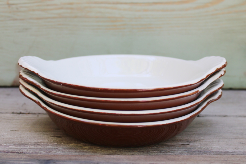 photo of Hall china individual casserole gratin dishes brown glazed white ironstone vintage oven to table china  #6