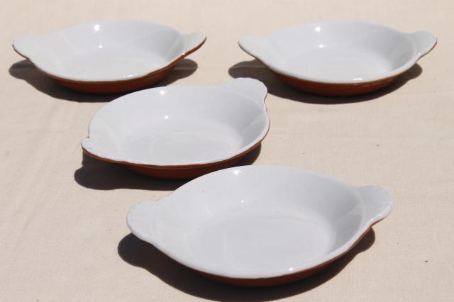 photo of Hall china restaurant ware brown & white ironstone bowls, individual gratins or shirred egg dishes #3