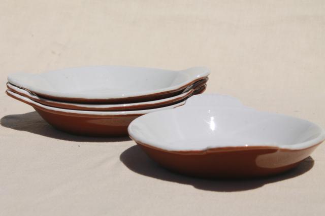 photo of Hall china restaurant ware brown & white ironstone bowls, individual gratins or shirred egg dishes #4