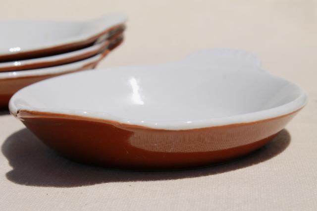 photo of Hall china restaurant ware brown & white ironstone bowls, individual gratins or shirred egg dishes #5