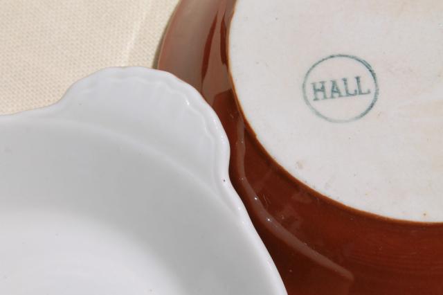 photo of Hall china restaurant ware brown & white ironstone bowls, individual gratins or shirred egg dishes #7