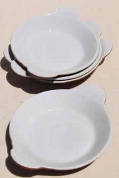 catalog photo of Hall china restaurant ware brown & white ironstone bowls, individual gratins or shirred egg dishes