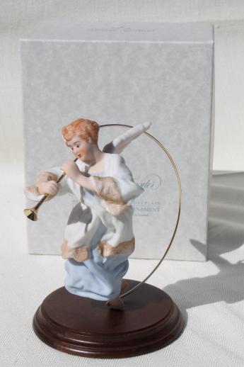 photo of Hallmark Heavenly Trumpeter porcelain angel Christmas ornament in box, 80s vintage #1