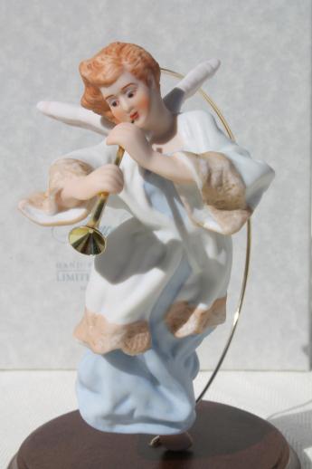 photo of Hallmark Heavenly Trumpeter porcelain angel Christmas ornament in box, 80s vintage #3