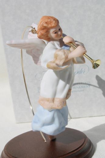 photo of Hallmark Heavenly Trumpeter porcelain angel Christmas ornament in box, 80s vintage #4