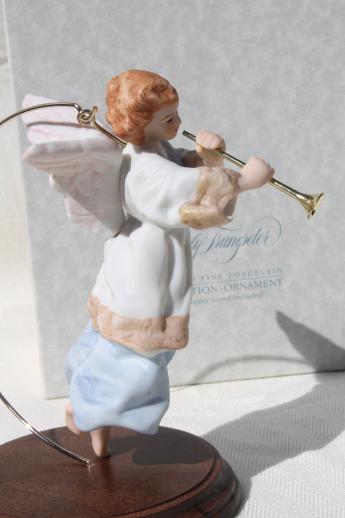 photo of Hallmark Heavenly Trumpeter porcelain angel Christmas ornament in box, 80s vintage #5