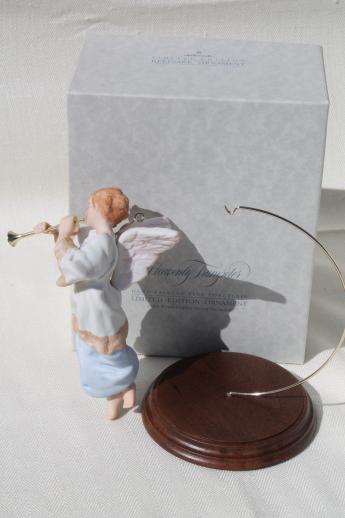 photo of Hallmark Heavenly Trumpeter porcelain angel Christmas ornament in box, 80s vintage #7