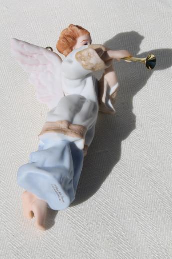 photo of Hallmark Heavenly Trumpeter porcelain angel Christmas ornament in box, 80s vintage #8