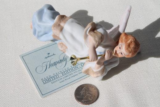 photo of Hallmark Heavenly Trumpeter porcelain angel Christmas ornament in box, 80s vintage #10