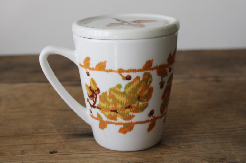 photo of Hallmark Jan Karon autumn leaves fall season print ceramic mug w/ lid trivet #3