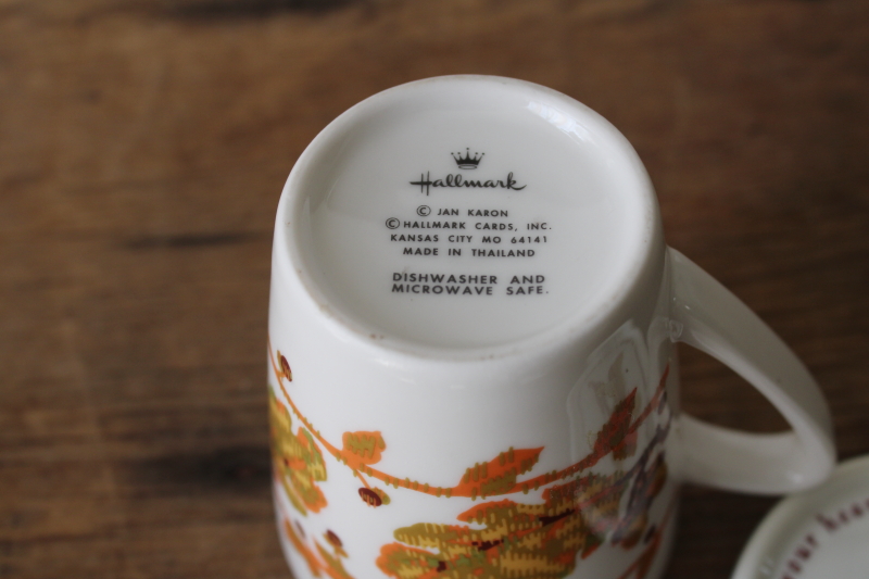 photo of Hallmark Jan Karon autumn leaves fall season print ceramic mug w/ lid trivet #5