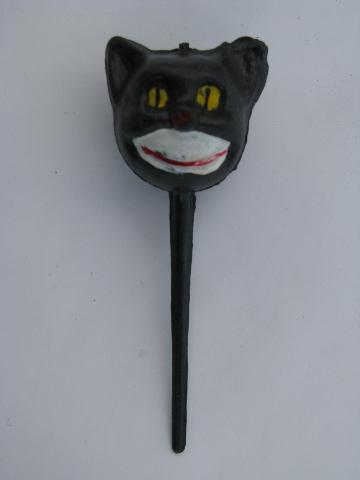 photo of Halloween black cat plastic cupcake picks toppers, vintage cake decorating lot #2