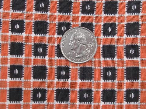 photo of Halloween orange and black, 1930's - 40's vintage cotton checked fabric #1