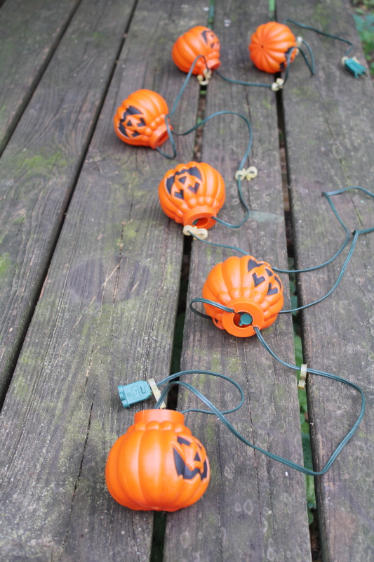 photo of Halloween tiki lights, large blow mold jack o lantern pumpkins C7 light bulbs vintage light up decor  #7