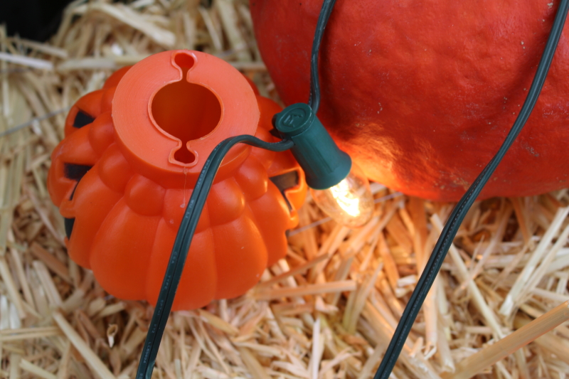 photo of Halloween tiki lights, large blow mold jack o lantern pumpkins C7 light bulbs vintage light up decor  #9