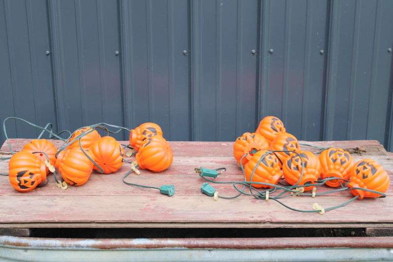 photo of Halloween tiki lights, large blow mold jack o lantern pumpkins C7 light bulbs vintage light up decor  #12