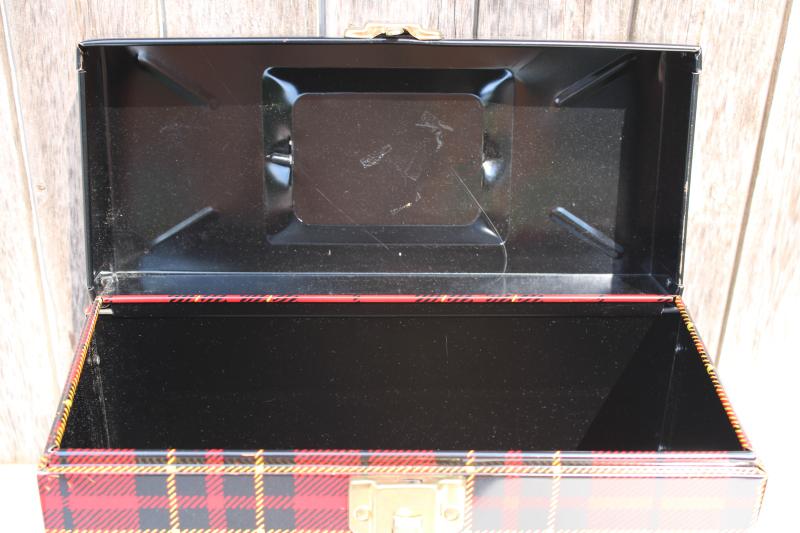 photo of Hamilton Skotch red tartan plaid file box, mid-century vintage tartanware #3