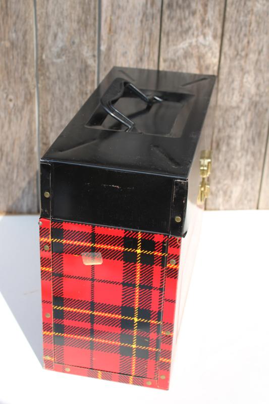 photo of Hamilton Skotch red tartan plaid file box, mid-century vintage tartanware #5