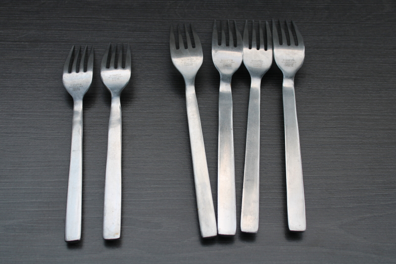 photo of Hampton Forge Pyramid stainless flatware, early 2000s mod angular pattern dinner and salad forks #3