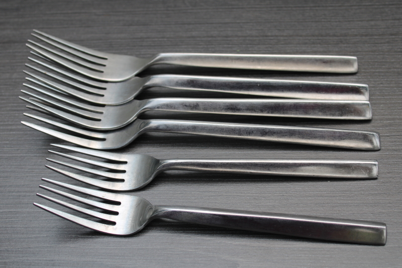 photo of Hampton Forge Pyramid stainless flatware, early 2000s mod angular pattern dinner and salad forks #4