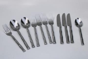 catalog photo of Hampton Silversmiths modern stainless flatware, bamboo pattern Hampton Forge forks, knives, spoons