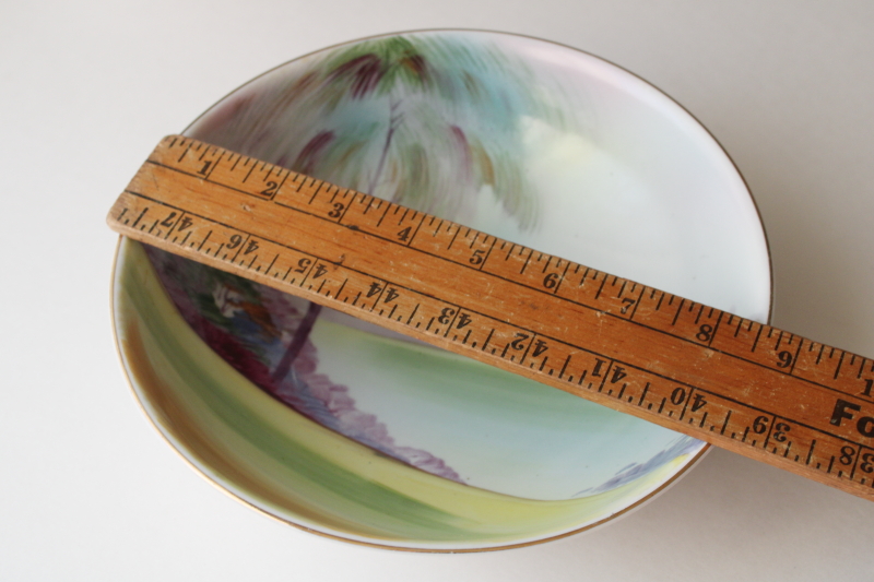 photo of Hand Painted Nippon 1930s vintage china set, tree & lake landscape scene dishes & large bowl  #3