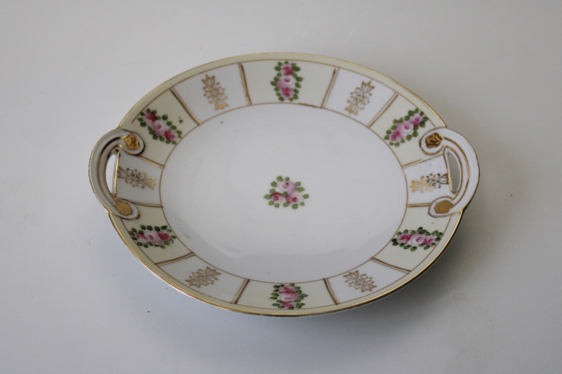 photo of Hand Painted Nippon antique china cake plate, small serving tray w/ tiny handles #1