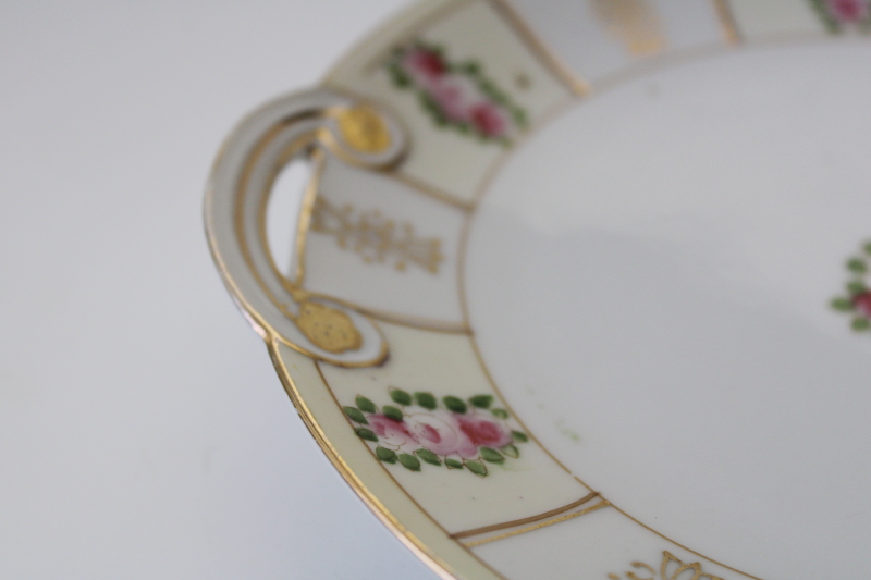 photo of Hand Painted Nippon antique china cake plate, small serving tray w/ tiny handles #2