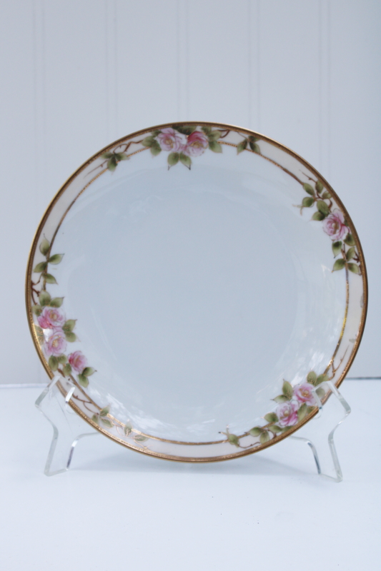 photo of Hand Painted Nippon porcelain plate 1920s vintage, gold border pink roses floral antique china #1