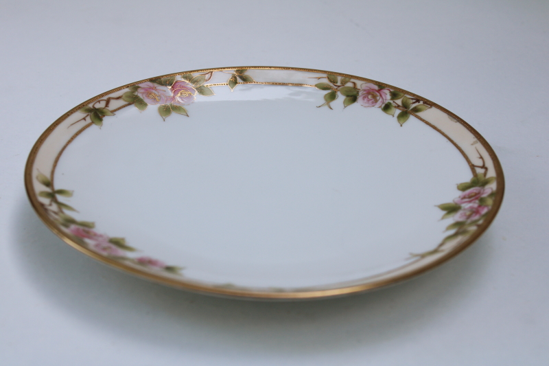 photo of Hand Painted Nippon porcelain plate 1920s vintage, gold border pink roses floral antique china #3