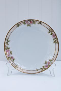 catalog photo of Hand Painted Nippon porcelain plate 1920s vintage, gold border pink roses floral antique china