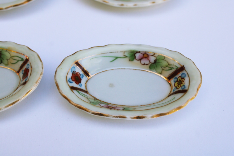 photo of Hand Painted Nippon porcelain salts, tiny oval dishes antique salt cellars set of four #2