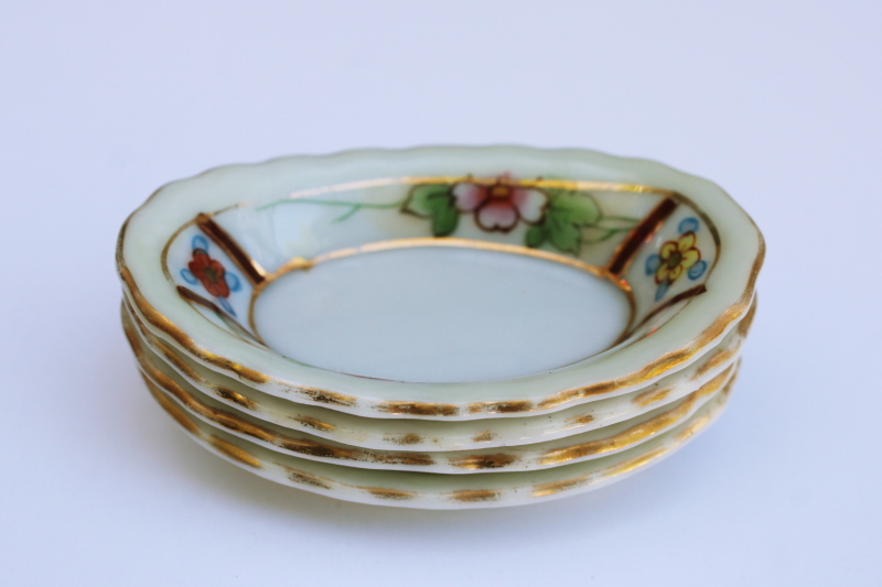 photo of Hand Painted Nippon porcelain salts, tiny oval dishes antique salt cellars set of four #3