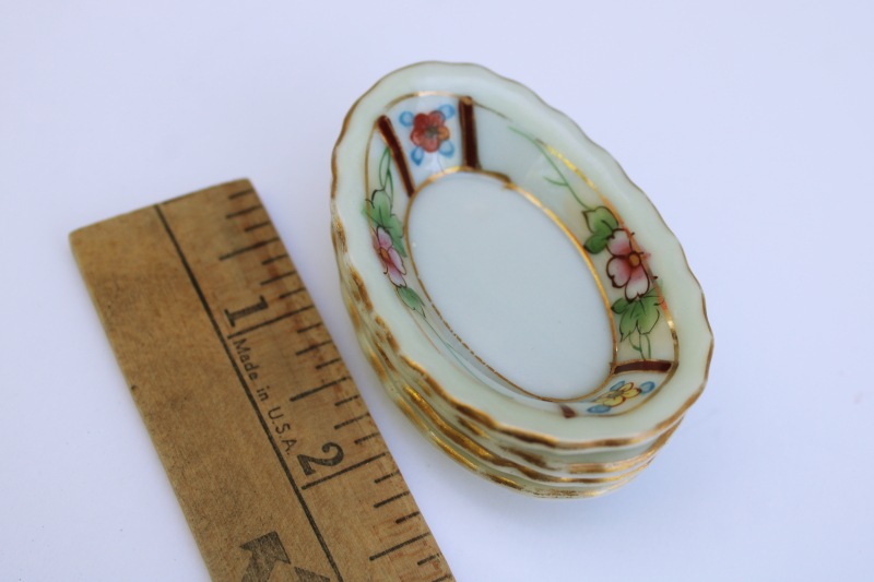 photo of Hand Painted Nippon porcelain salts, tiny oval dishes antique salt cellars set of four #4