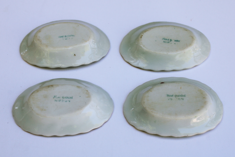 photo of Hand Painted Nippon porcelain salts, tiny oval dishes antique salt cellars set of four #5