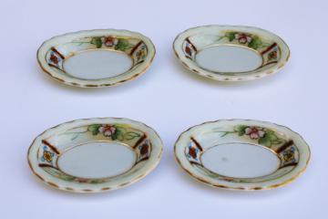 catalog photo of Hand Painted Nippon porcelain salts, tiny oval dishes antique salt cellars set of four 