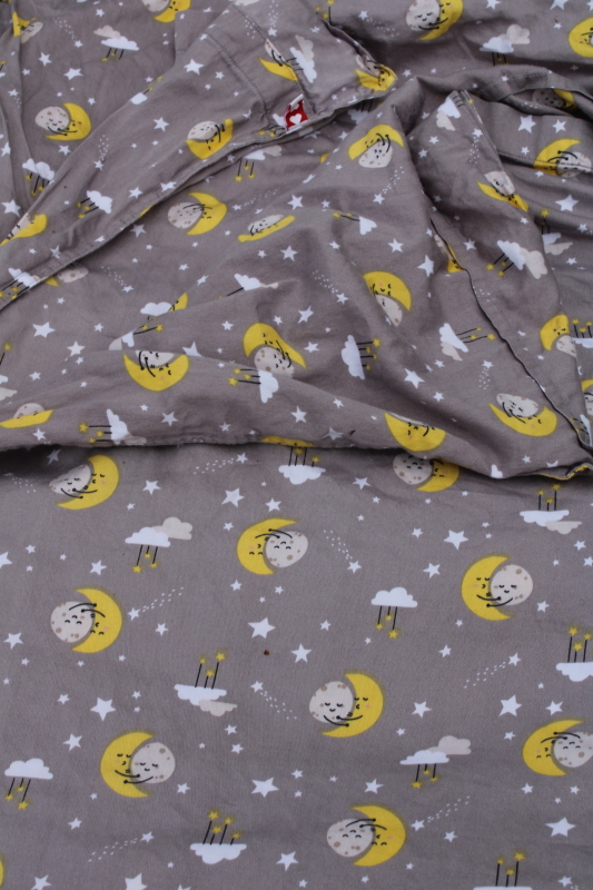 photo of Hanna Andersson Home queen size duvet cover, full & crescent moon print grey cotton #1