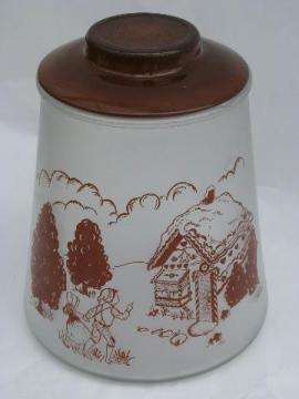 catalog photo of Hansel and Gretel vintage kitchen glass cookie jar canister