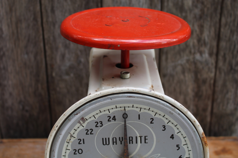 photo of Hanson Way Rite kitchen scale, vintage red & white 25 pound household scale, works fine  #2