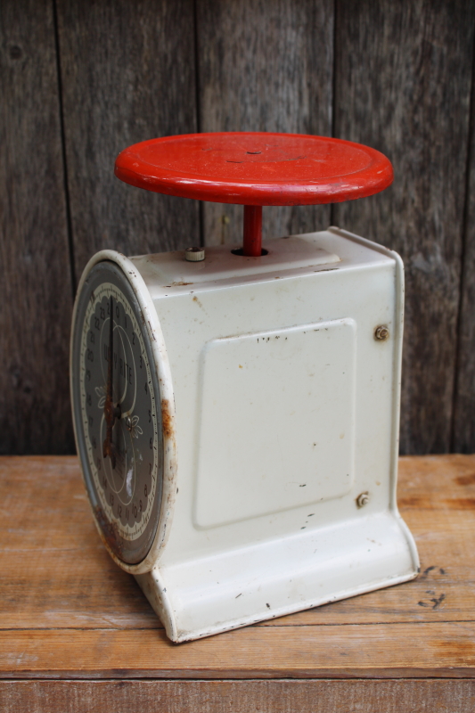 photo of Hanson Way Rite kitchen scale, vintage red & white 25 pound household scale, works fine  #4