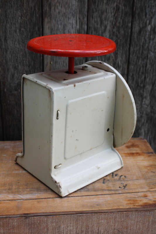 photo of Hanson Way Rite kitchen scale, vintage red & white 25 pound household scale, works fine  #5