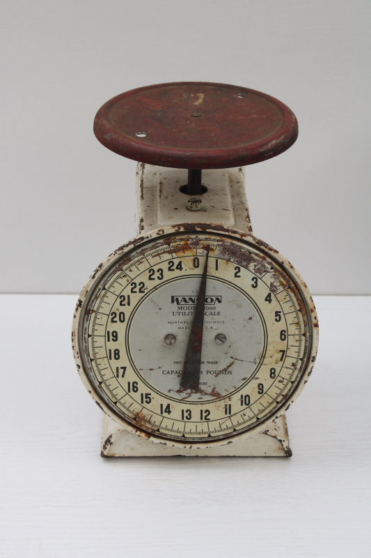 photo of Hanson utility scale w/ worn old chippy paint red and white, vintage farmhouse kitchen decor #1