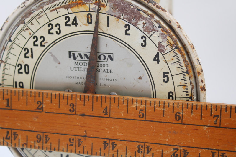 photo of Hanson utility scale w/ worn old chippy paint red and white, vintage farmhouse kitchen decor #4