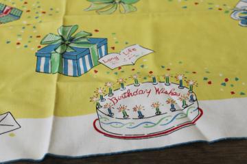 catalog photo of Happy Birthday party print vintage cotton table cloth topper centerpiece